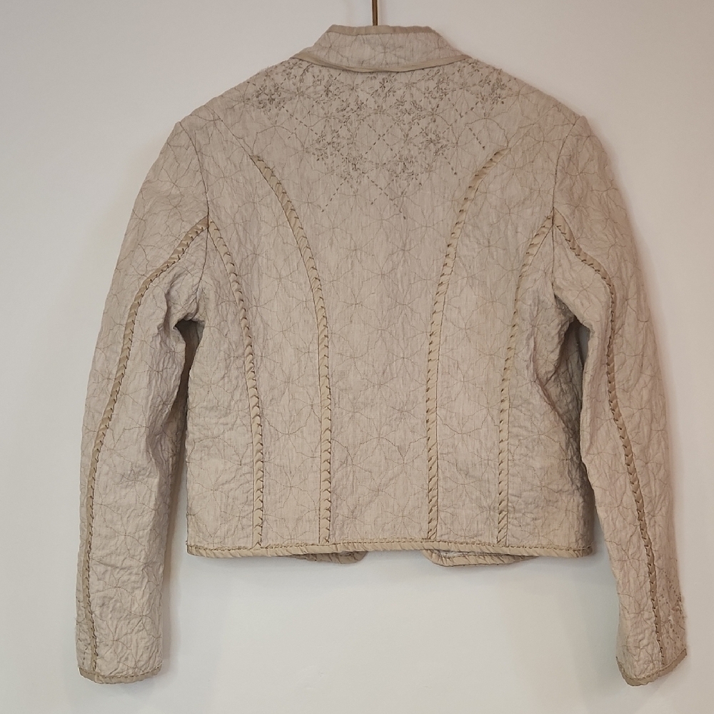 Prada Style Italian Jacket Cotton Neutral Short Quilted Embroidered No Tags - Picture 11 of 16